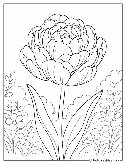 Single Double Tulip with Dense Layered Peony Like Petals Coloring Page