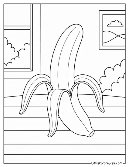 Single Fully Peeled Banana Sitting on a Clean Surface Coloring Page