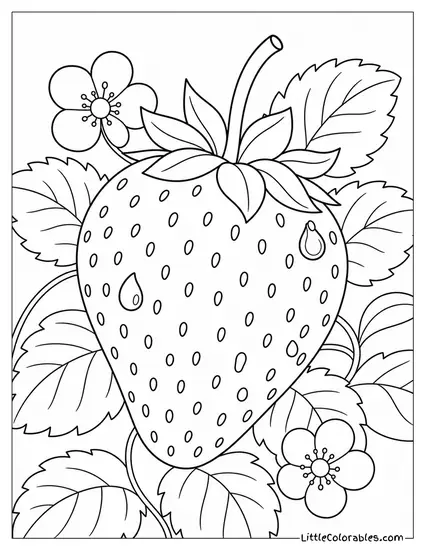 Single Glossy Strawberry Wet With a Few Simple Water Droplets Coloring Page