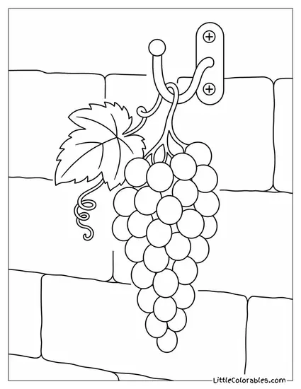 Single Grape Bunch Hanging from a Simple Hook on a Bare Wall Coloring Page