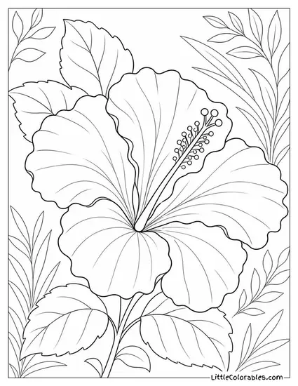 Single Hibiscus Bloom with Ruffled Overlapping Petals Coloring Page