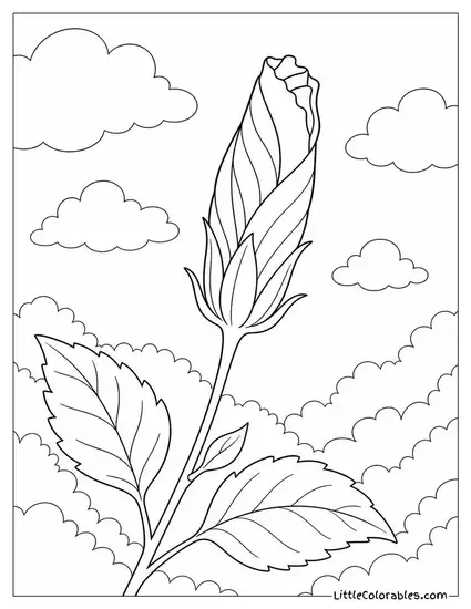 Single Hibiscus Bud Tightly Furled on a Long Stem Coloring Page