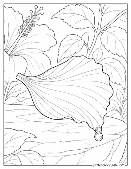 Single Hibiscus Petal with a Droplet Rolling to the Edge Coloring Page