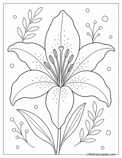 Single Lily Pressed Flat as a Detailed Botanical Study Coloring Page