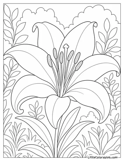 Single Lily with Prominent Stamens Dusted in Pollen Coloring Page