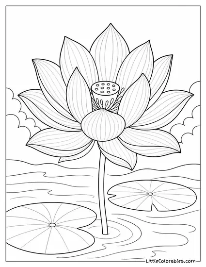 Single Lotus Bloom with Delicate Veining Detailed on Every Petal Coloring Page