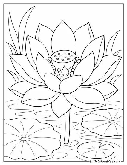 Single Lotus Bloom with Morning Dew Gathered at its Center Coloring Page