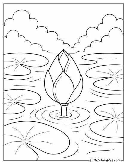 Single Lotus Bud Tightly Closed Just Above the Water Surface Coloring Page