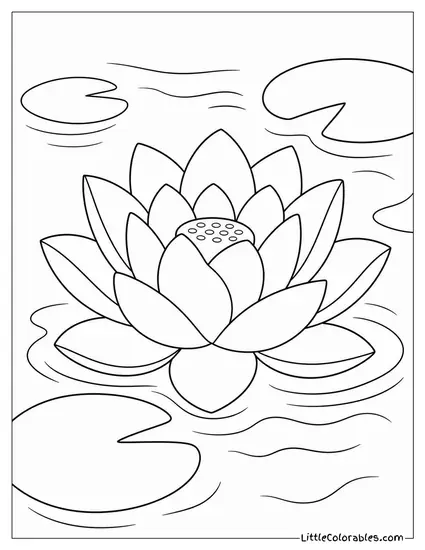Single Lotus Flower Floating on Still Dark Water Coloring Page