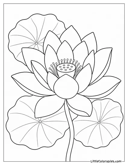 Single Lotus Flower Pressed Flat as a Delicate Botanical Print Coloring Page
