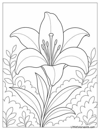 Single Madonna Lily with Pure White Petals in Soft Detail Coloring Page
