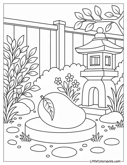 Single Mango Resting on a Small Round Stepping Stone Beside a Path Coloring Page