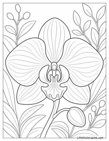 Single Orchid Bloom with Every Petal Gradient in Soft Detail Coloring Page