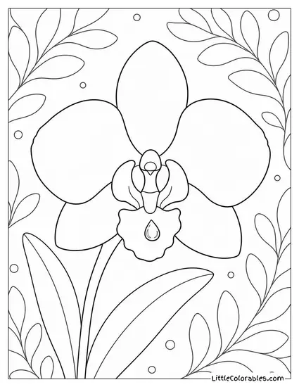 Single Orchid with a Single Water Droplet on its Lip Petal Coloring Page
