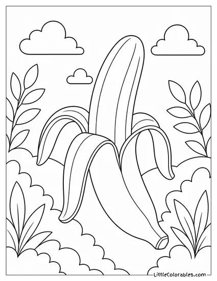 Single Partially Peeled Banana Showing the Fruit Inside Coloring Page
