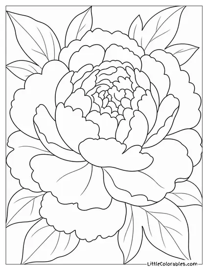 Single Peony Bloom Close Up Filling the Entire Frame Coloring Page