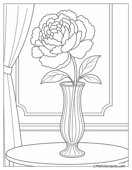 Single Peony in a Tall Fluted Glass Vase Coloring Page