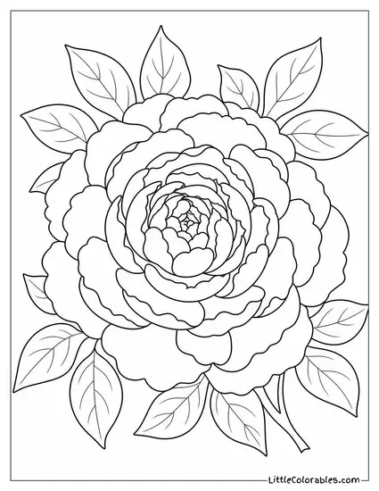 Single Peony Viewed from Directly Above Showing Spiral Petal Layers Coloring Page