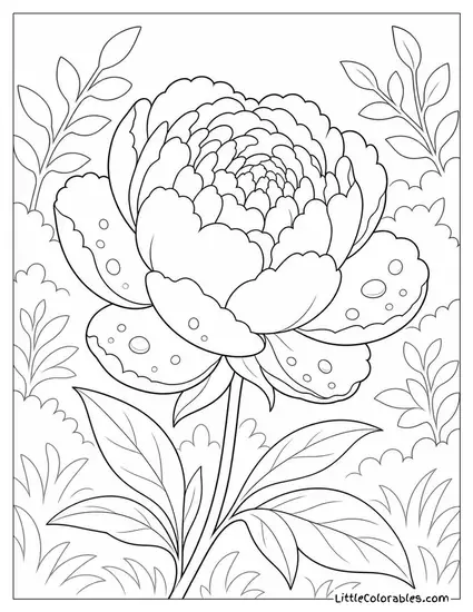 Single Peony with Morning Dew on its Outermost Petals Coloring Page