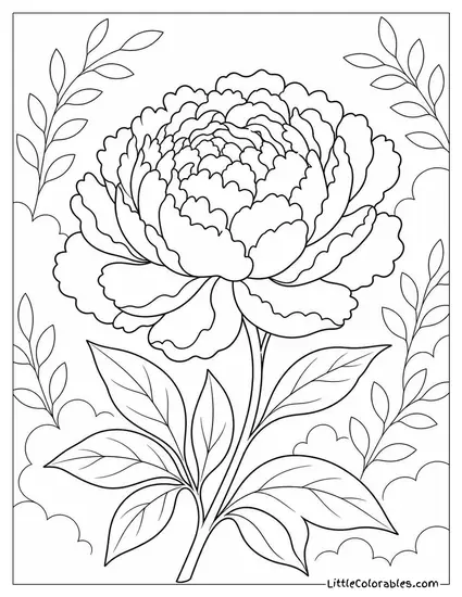 Single Peony with Tightly Ruffled Japanese Style Petals Coloring Page