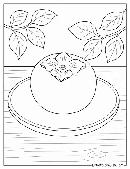 Single Persimmon on a Plain Round Ceramic Plate Coloring Page