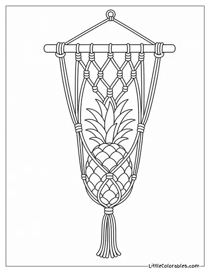 Single Pineapple Hanging From a Simple Macrame Wall Hanging Coloring Page