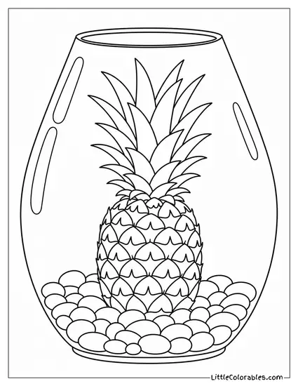 Single Pineapple Inside a Large Glass Terrarium With Simple Plants Coloring Page