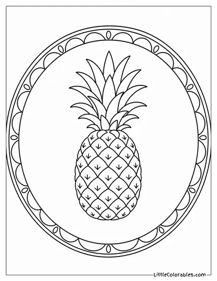 Single Pineapple Placed in the Center of a Plain Round Doormat Coloring Page