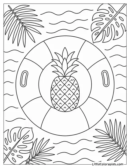 Single Pineapple Placed in the Center of a Round Inflatable Ring Coloring Page
