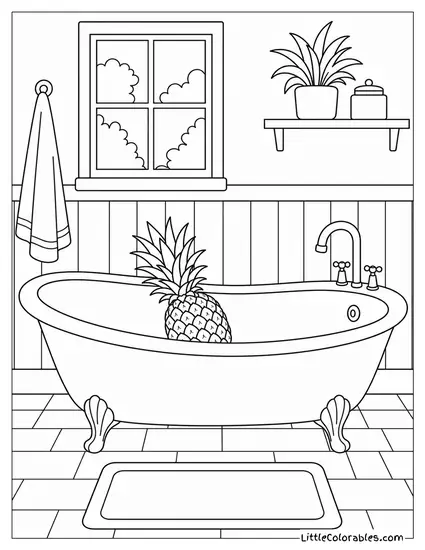 Single Pineapple Resting Inside a Plain White Bathtub Coloring Page