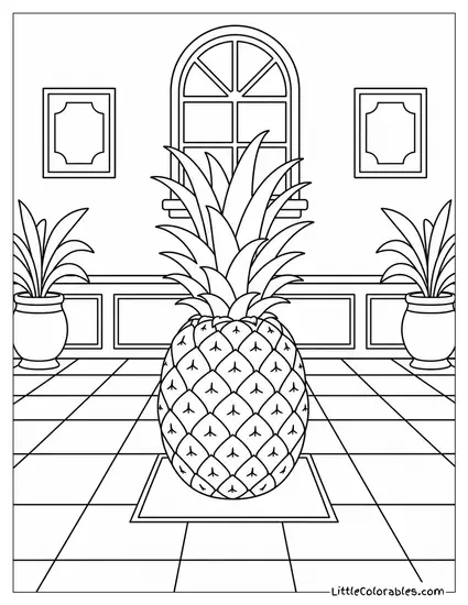 Single Pineapple Resting on a Square Tile in the Middle of a Floor Coloring Page