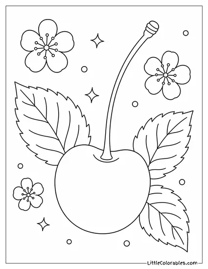 Single Ripe Cherry With a Long Stem Coloring Page