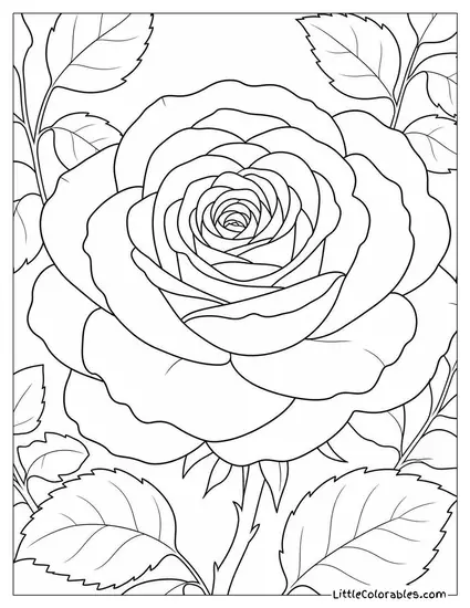 Single Rose Bloom Close Up Showing Every Petal Layer Coloring Page