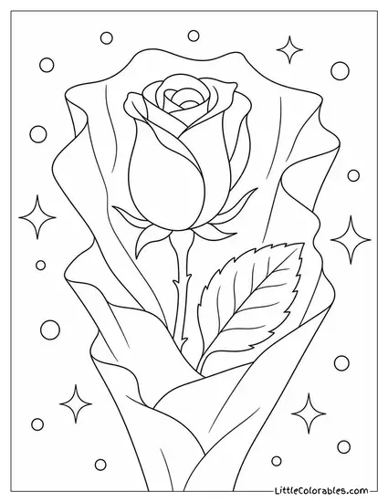 Single Rose Bud Wrapped Loosely in Tissue Paper Coloring Page