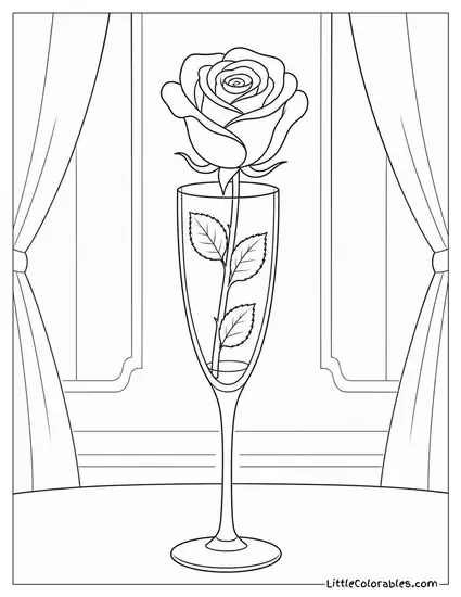 Single Rose in a Tall Champagne Flute Coloring Page