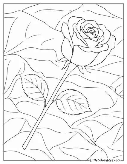 Single Rose with Every Thorn Removed Lying on Linen Coloring Page