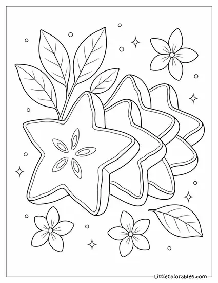 Single Starfruit Sliced into Five Pieces Fanned Out Coloring Page