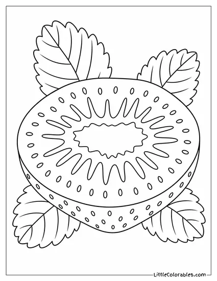 Single Strawberry Cut Completely in Half Horizontally Showing Coloring Page