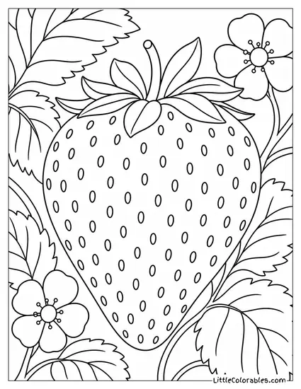 Single Strawberry Showing a Detailed Close Up of Tiny Seeds Coloring Page