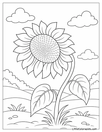Single Sunflower Bent Slightly as if Nodding in the Breeze Coloring Page
