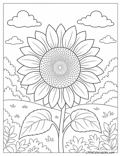 Single Sunflower Bloom Facing Directly Toward the Sun Coloring Page