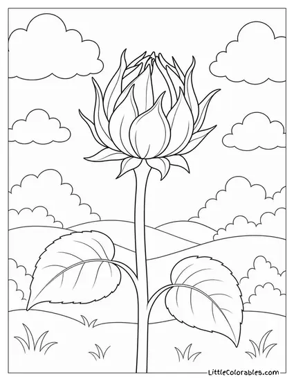 Single Sunflower Bud Tightly Closed on a Tall Stem Coloring Page