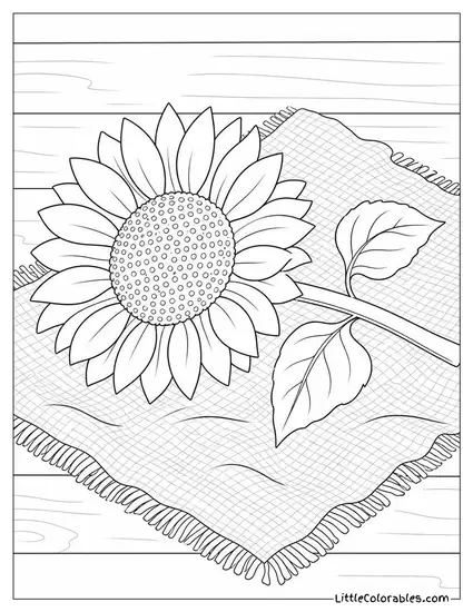 Single Sunflower Lying on a Rough Burlap Cloth Coloring Page