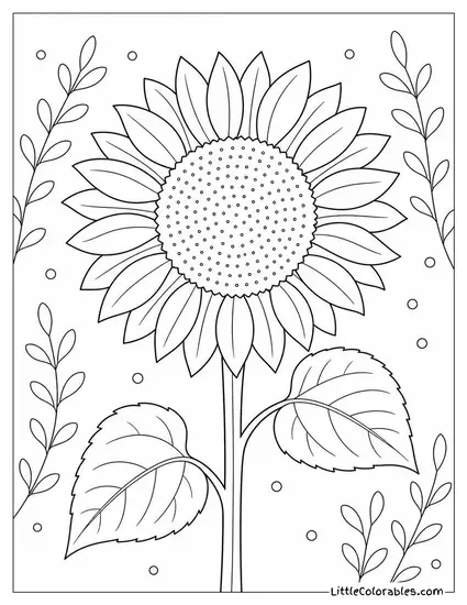 Single Sunflower Pressed Flat Like a Botanical Illustration Coloring Page