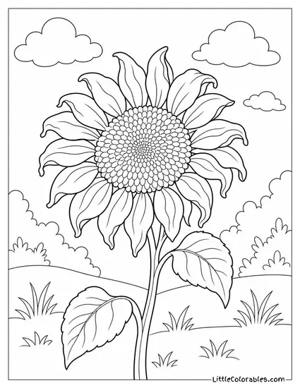 Single Sunflower with Petals Slightly Wilting at the Edges Coloring Page