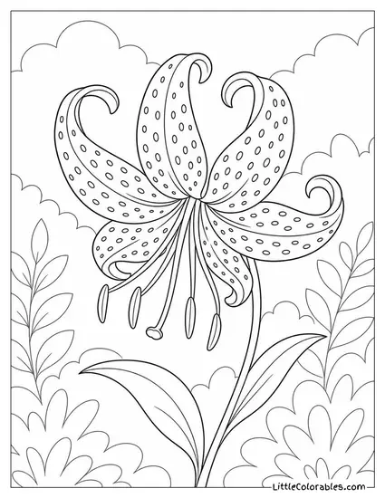Single Tiger Lily with Spotted Petals and Curling Tips Coloring Page