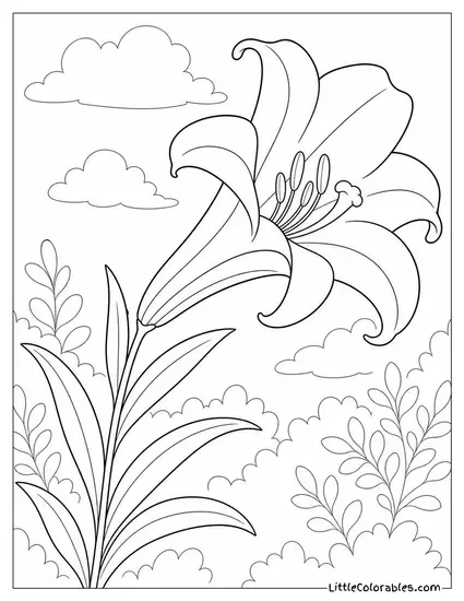 Single Trumpet Lily with a Long Deep Narrow Bloom Coloring Page
