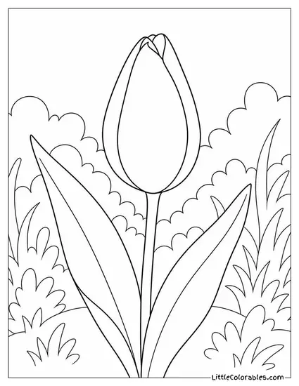 Single Tulip Bud Tightly Closed with Smooth Petals Coloring Page