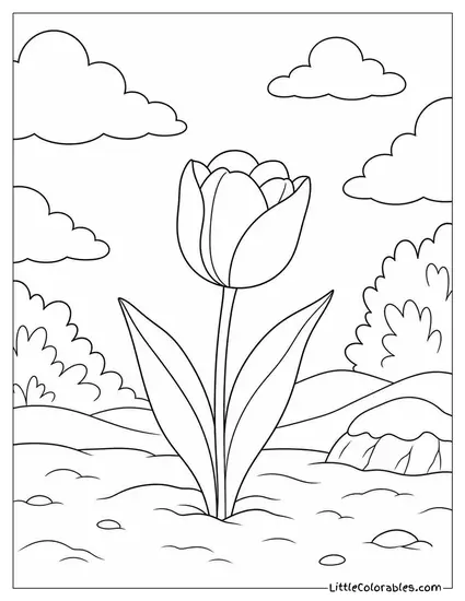 Single Tulip Growing Through a Thin Layer of Snow Coloring Page