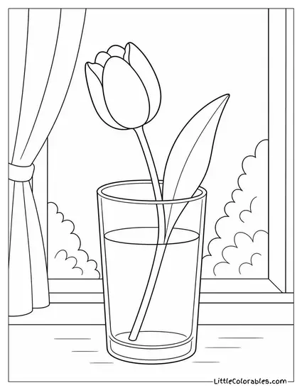 Single Tulip in a Glass of Water with the Stem Visible Coloring Page